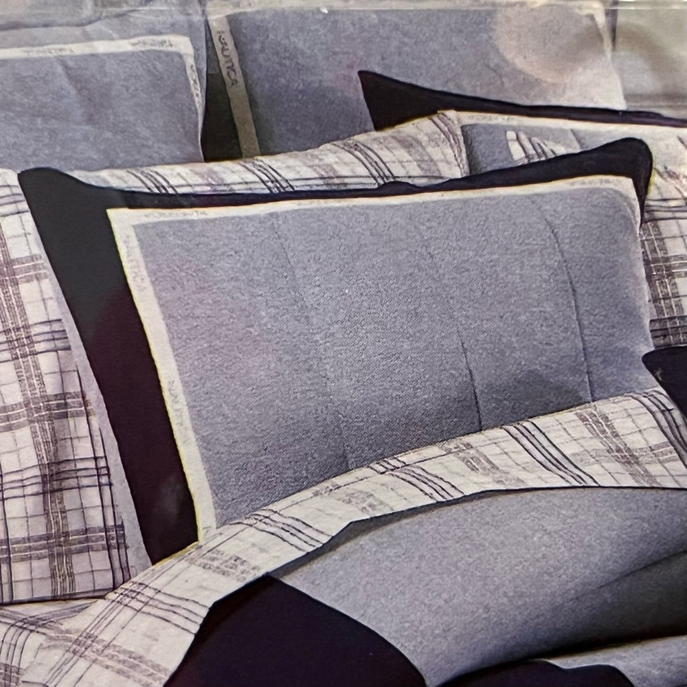 Nautica Varsity Standard Pillow Sham Cover Cotton Navy Gray